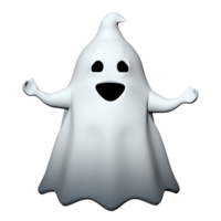 Front view of little happy white cartoon ghost with black mouth and eyes png