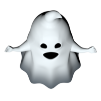 Top view of little happy white cartoon ghost with black mouth and eyes png