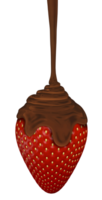 Front view of chocolate cream stream falling on a strawberry against transparent background. 3D Illustration. 3D Illustration png