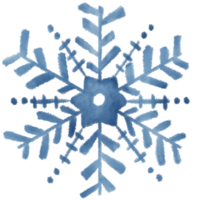 A simple yet elegant watercolor painting of a snowflake. The blue hues and soft edges give the image a calming, ethereal quality. png