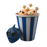 fofa 3d desenho animado Pipoca balde com uma azul crânio png