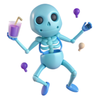 3D Cartoon Skeleton Juggling and Holding a Drink png