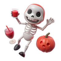 Happy Skeleton with Pumpkin and Drink for Halloween png