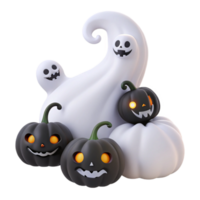 Spooky Halloween Pumpkins and Ghosts 3D Render png