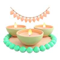 Three Burning Candles on a Festive Tray with a Garland png