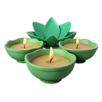 Three Candles in Green Lotus Holders png