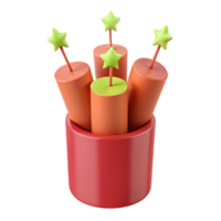 3D Render of Red and Orange Cylinders with Green Star Toppers png