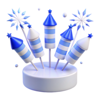 Blue and White Striped Fireworks on a White Platform png