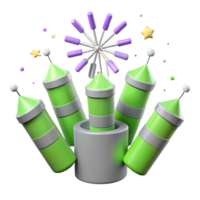 3D Illustration of Festive Firework Display with Multiple Rockets png
