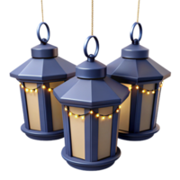 Three Hanging Lanterns with String Lights png