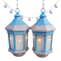 Pair of Blue Lanterns with String Lights png