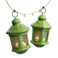 Green Lanterns with Candles Hanging from String of Lights png