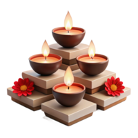 Four Burning Candles on a Stack of Square Platforms Decorated with Red Flowers png