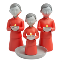 Three Figures Holding Candles in Traditional Clothing png