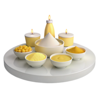 Candles, Powder, and Small Bowls on a Round Tray png