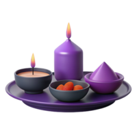 Purple Candle and Bowl Set on a Tray png