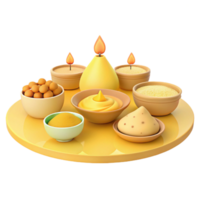 3D Rendering of Yellow Bowls and Candles on a Table png