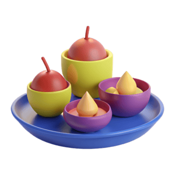 colorida 3d rendido objetos em uma prato png