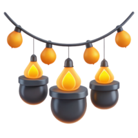 3D Render of String Lights with Hanging Bulbs png