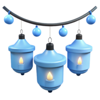 Blue Lanterns with Candles and Hanging Ornaments png