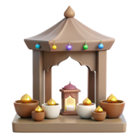 3D Render of a Small Religious Structure with Lanterns and Candles png