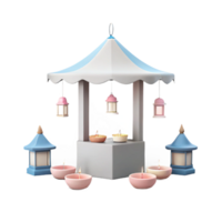3D Render of a Festive Market Stall with Lanterns and Candles png