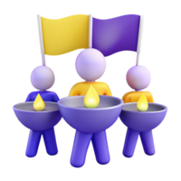 Three 3D Figures Holding Flambeaux With Flags Behind png