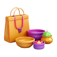 3D Rendered Shopping Bag with Bowls and a Pot png