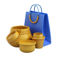 3D Rendered Shopping Bag with Yellow Containers png