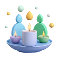 Three Burning Candles on a Plate with Abstract Shapes png