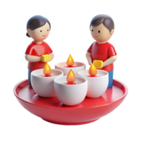 3D Rendered Illustration of Two People Lighting Candles png