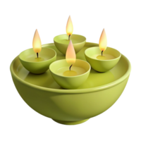 Four Burning Candles in a Green Bowl png