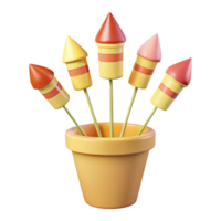 3D Render of Colorful Fireworks in a Pot png