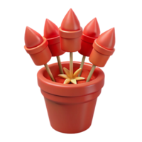 3D Render of a Potted Plant with Flower and Red Spikes png