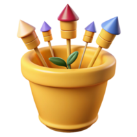 Colorful Fireworks in a Pot with a Sprout png