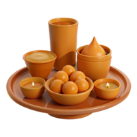 Ceramic Tray with Candles, Bowl of Round Objects, and Pitcher png