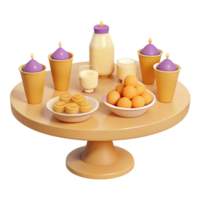3D Render of Table Setting with Candles, Milk, and Cookies png
