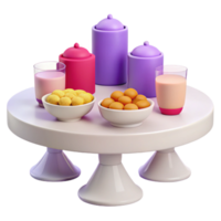 3D Rendered Tabletop Still Life with Snacks and Drinks png