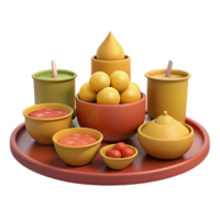 3D Render of a Traditional Tea Ceremony Tray with Various Dishes and Snacks png