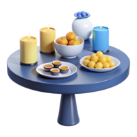3D Rendering of a Table Setting with Candles, Fruit, and Treats png