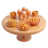 Table Setting with Teacups, Candles, and Fruit png