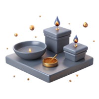 Candles, Orbs, and a Small Bowl on a Grey Platform png