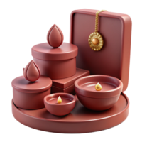 Red and Gold 3D Render of Candles, Boxes and a Tray png