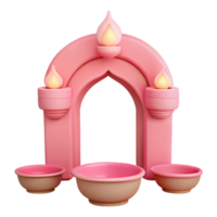 Pink Arch with Candles and Bowls 3D Rendering png