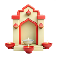3D Illustration of a Festive Temple with Candles png