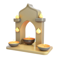 3D Render of an Ornate Candle Holder with Arch and Flames png