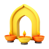 3D Render of Three Candles in a Yellow Archway png