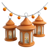 Three Orange Lanterns with String Lights png