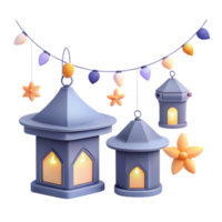 Decorative Lanterns with String Lights and Flowers png