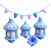 Blue Lanterns with String of Flags png